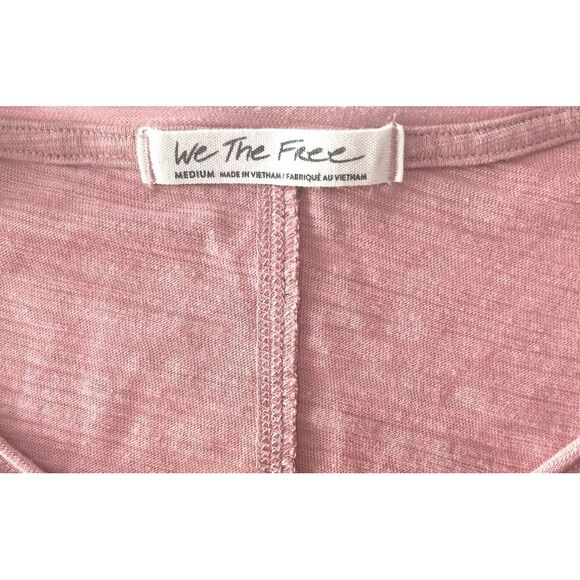 WE THE FREE Natasha Ruched‎ Top Sz Medium Cotton Blend Slub Long Sleeve Pink - Picture 3 of 10